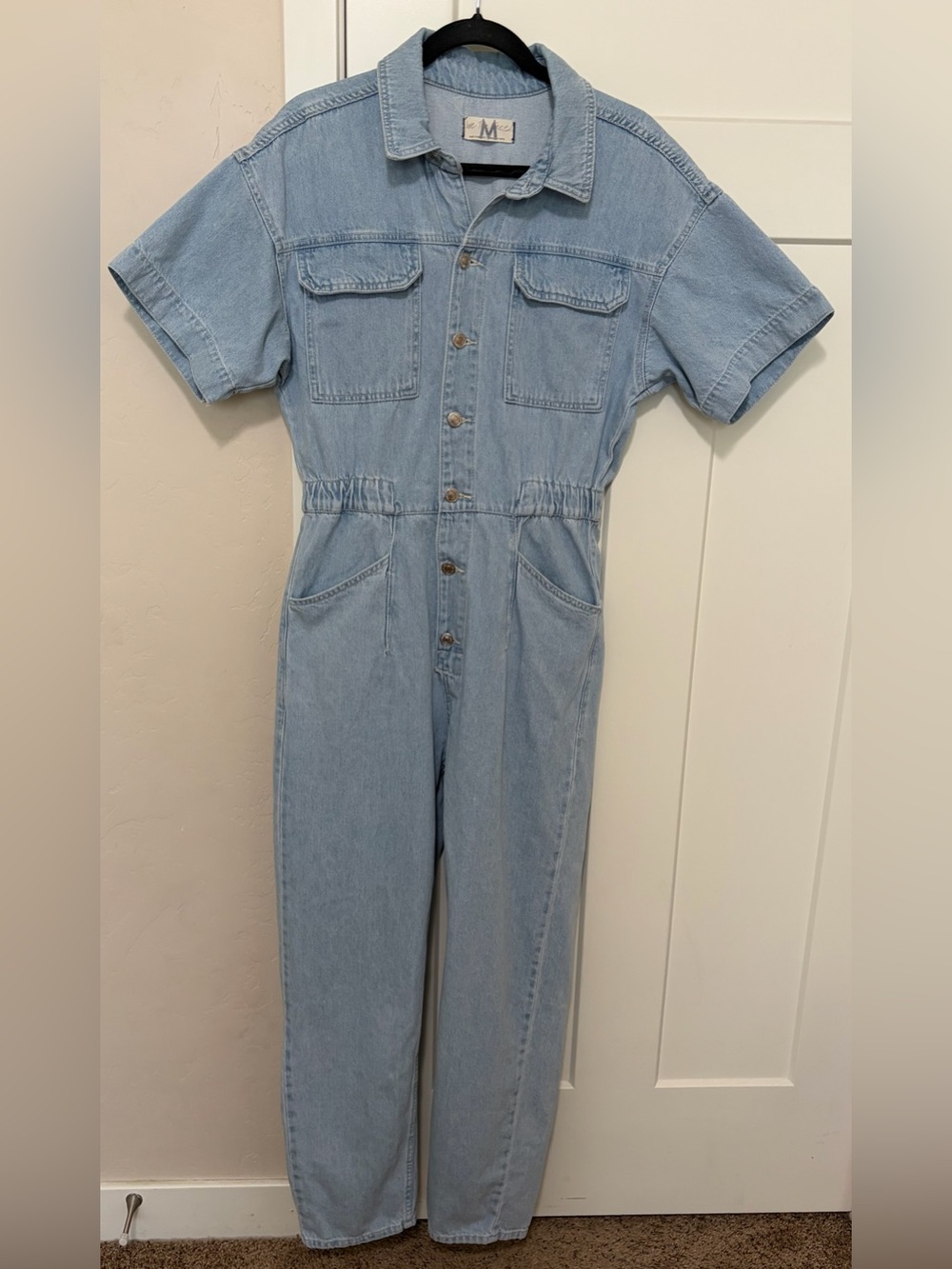 Free People We The Free Marci Denim Jumpsuit Size M, Light Wash Clear Skies - Picture 2 of 13